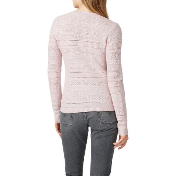 Jason Wu | Women’s Dusty Pink Fairisle Long Sleeve Crewneck Open Knit Sweater M - Picture 2 of 10